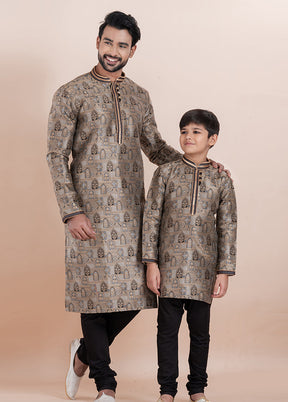 2 Pc Black Silk Father And Son Combo Set