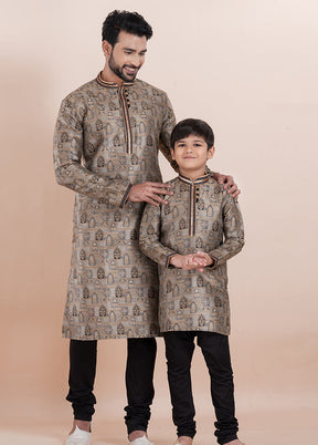 2 Pc Black Silk Father And Son Combo Set