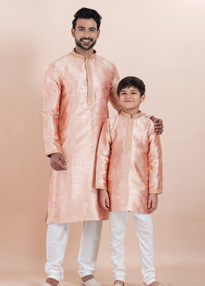 2 Pc White Silk Father And Son Combo Set