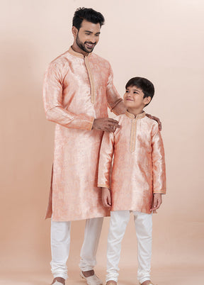 2 Pc White Silk Father And Son Combo Set