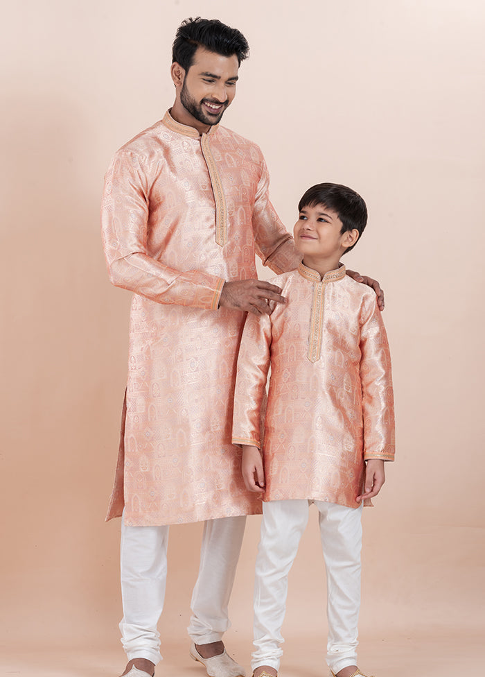 2 Pc White Silk Father And Son Combo Set