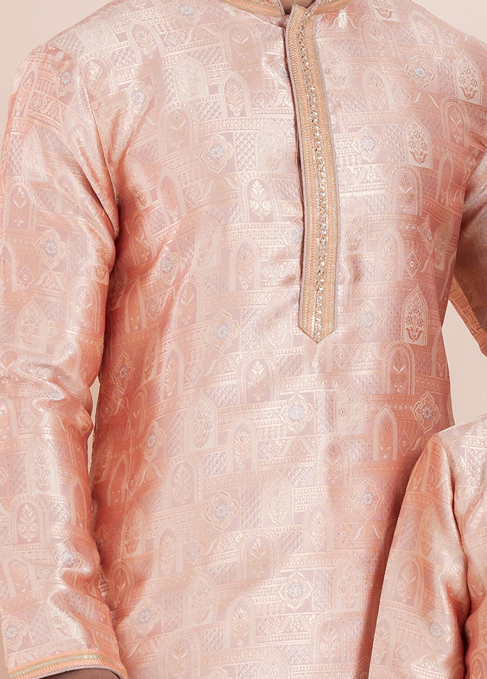 2 Pc White Silk Father And Son Combo Set