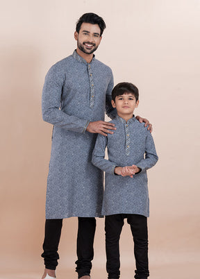 2 Pc Black Cotton Father And Son Combo Set