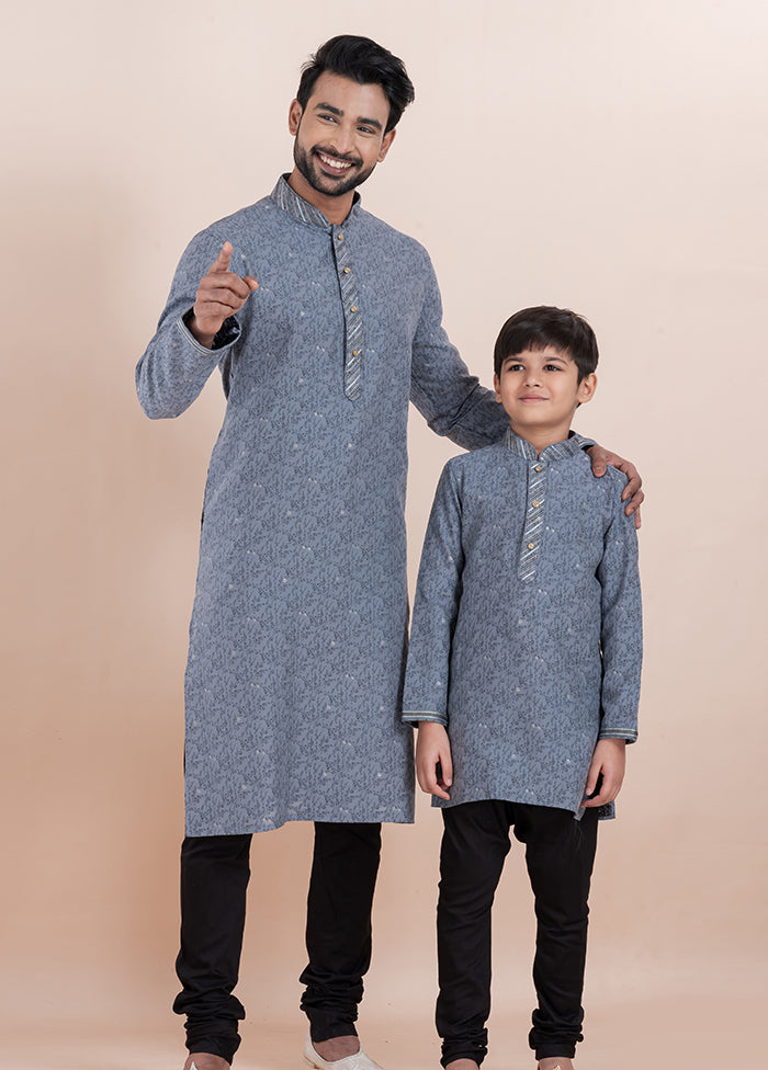 2 Pc Black Cotton Father And Son Combo Set