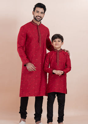 2 Pc Black Cotton Father And Son Combo Set