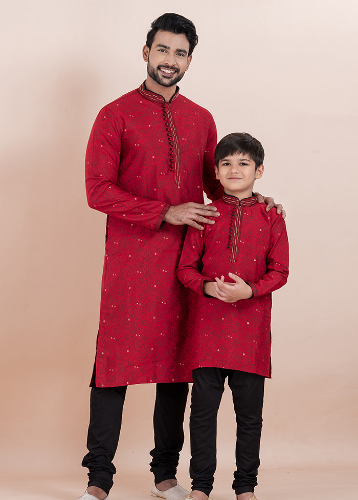 2 Pc Black Cotton Father And Son Combo Set