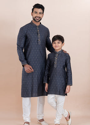 2 Pc White Cotton Father And Son Combo Set