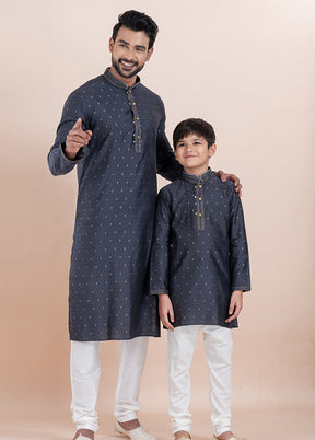 2 Pc White Cotton Father And Son Combo Set