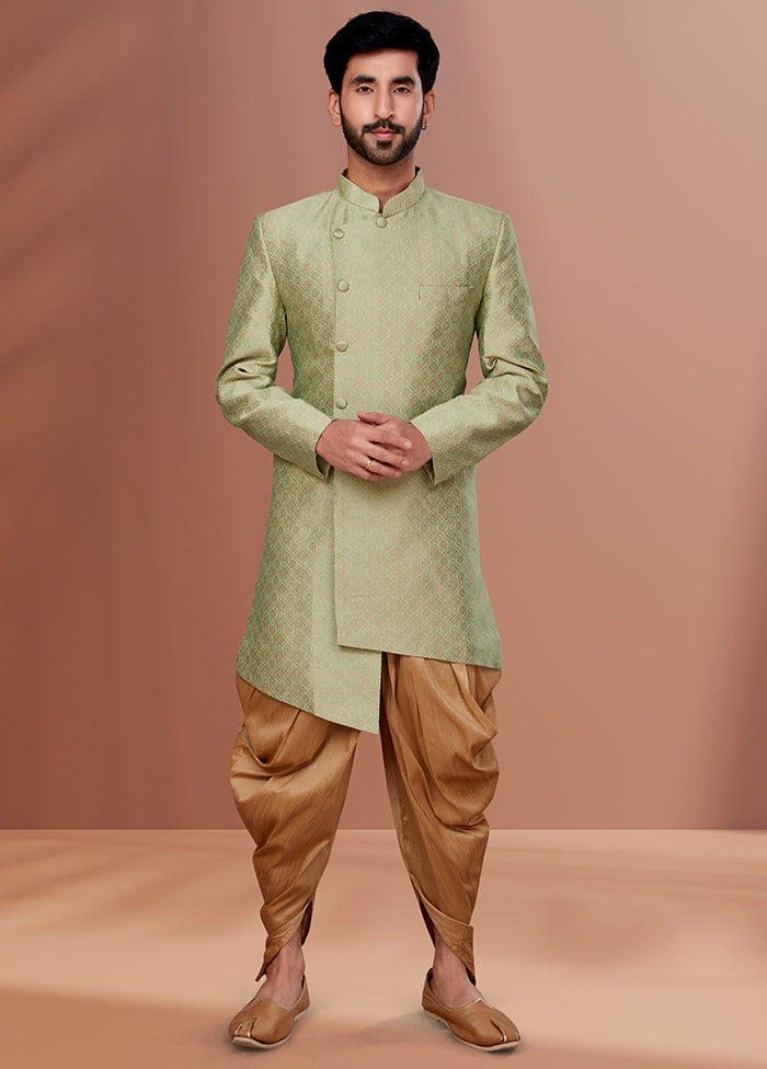 2 Pc Pista Green Dupion Silk Kurta Pajama Set