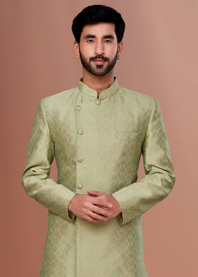 2 Pc Pista Green Dupion Silk Kurta Pajama Set - Indian Silk House Agencies