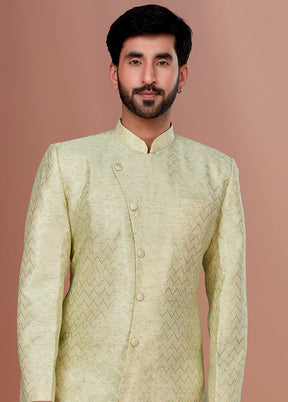 2 Pc Cream Dupion Silk Kurta Pajama Set - Indian Silk House Agencies