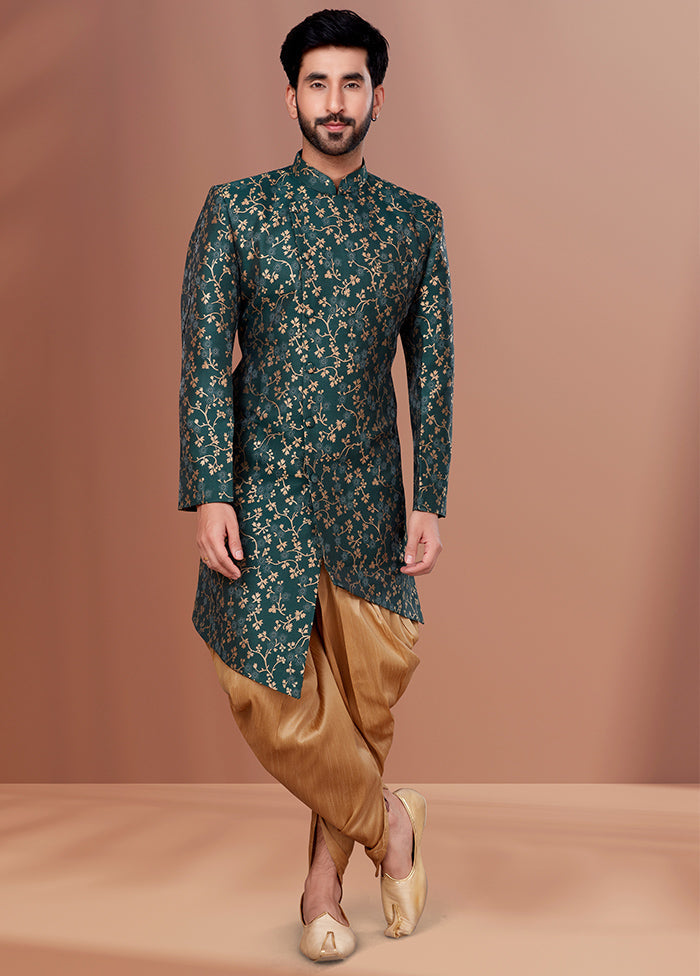 2 Pc Green Dupion Silk Kurta Pajama Set