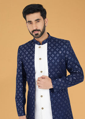 2 Pc Blue Georgette Kurta And Pajama Set - Indian Silk House Agencies