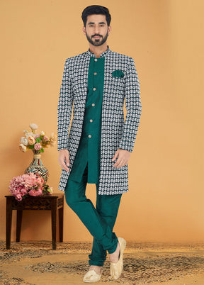 2 Pc Sea Green Cotton Kurta And Pajama Set - Indian Silk House Agencies