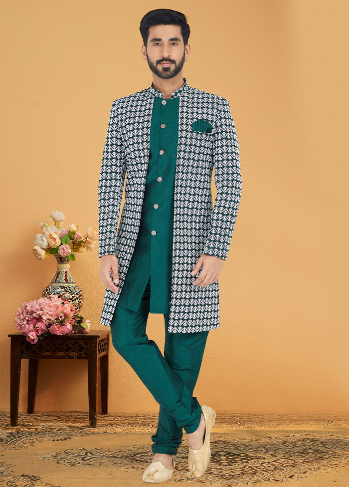 2 Pc Sea Green Cotton Kurta And Pajama Set - Indian Silk House Agencies