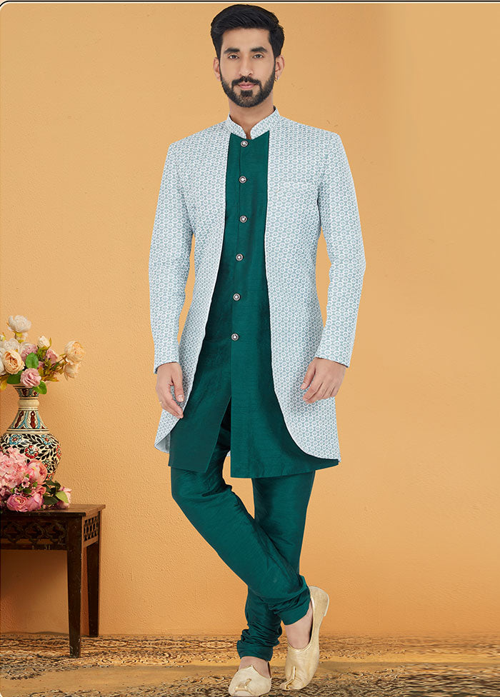 2 Pc Sea Green Cotton Kurta And Pajama Set