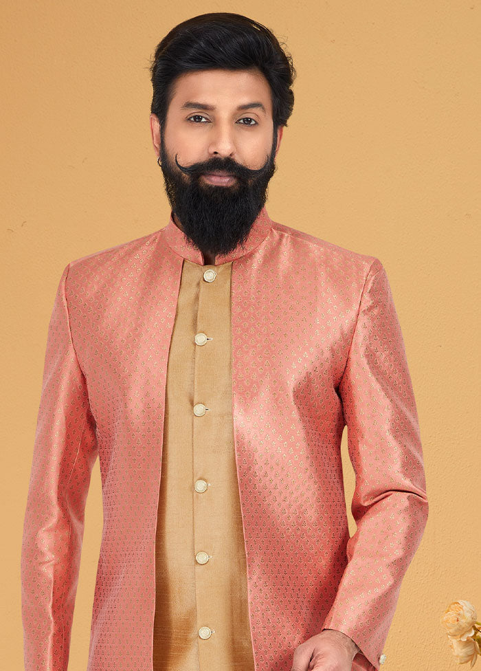 2 Pc Golden Dupion Silk Kurta And Pajama Set