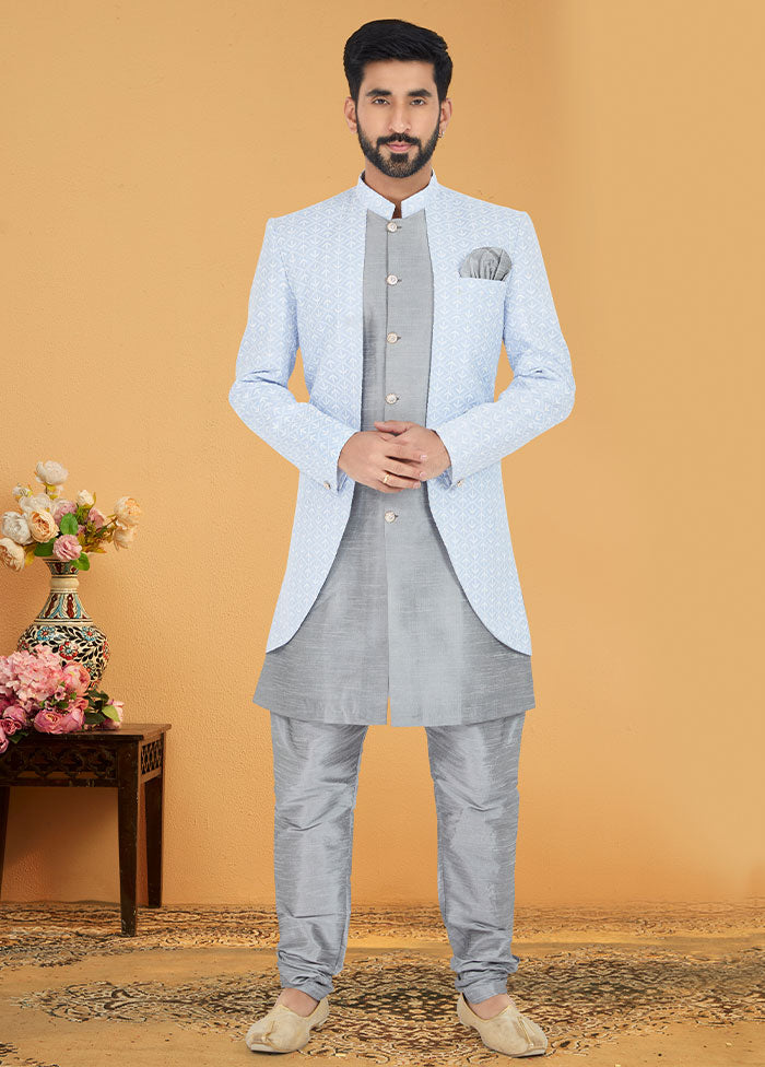 2 Pc Sky Blue Cotton Kurta And Pajama Set