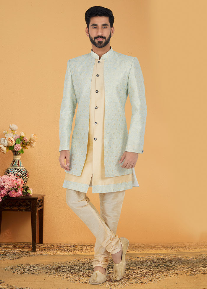 2 Pc Sky Blue Cotton Kurta And Pajama Set - Indian Silk House Agencies