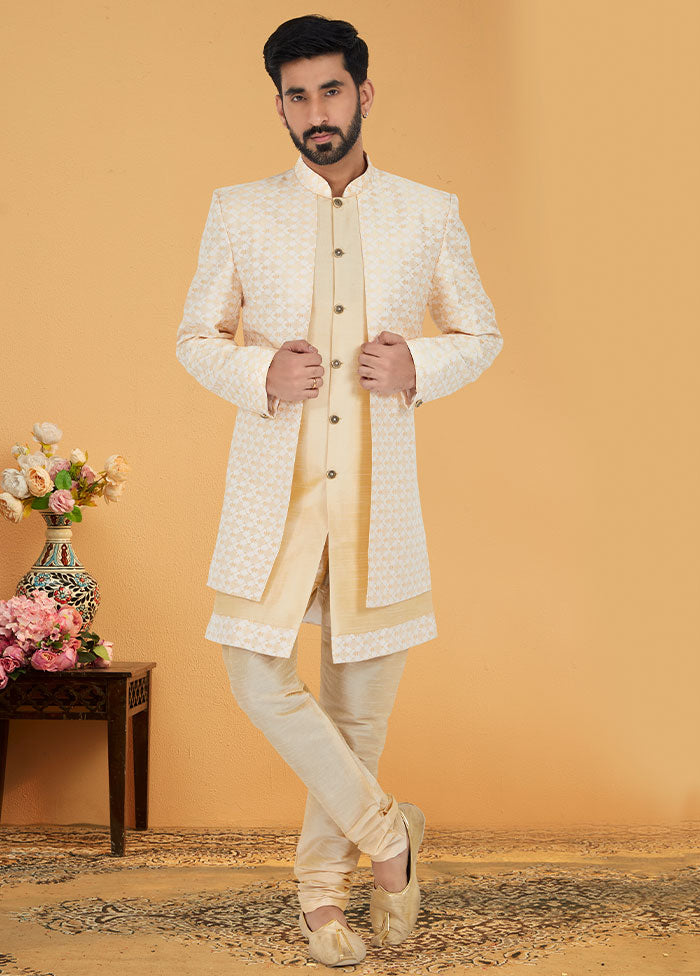 2 Pc Light Yellow Dupion Silk Kurta And Pajama Set