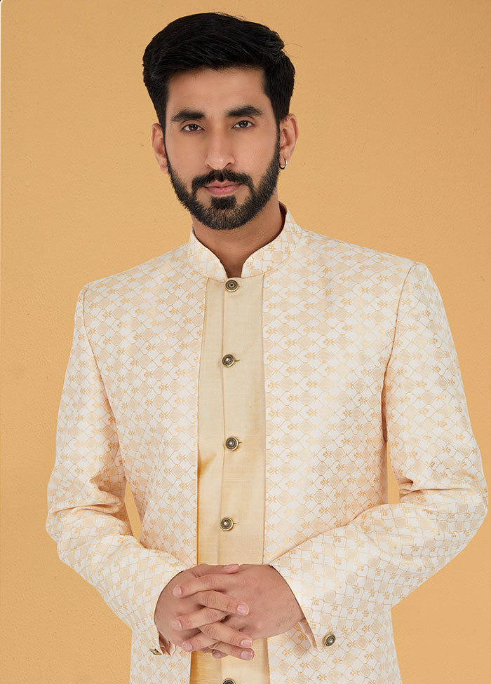 2 Pc Light Yellow Dupion Silk Kurta And Pajama Set