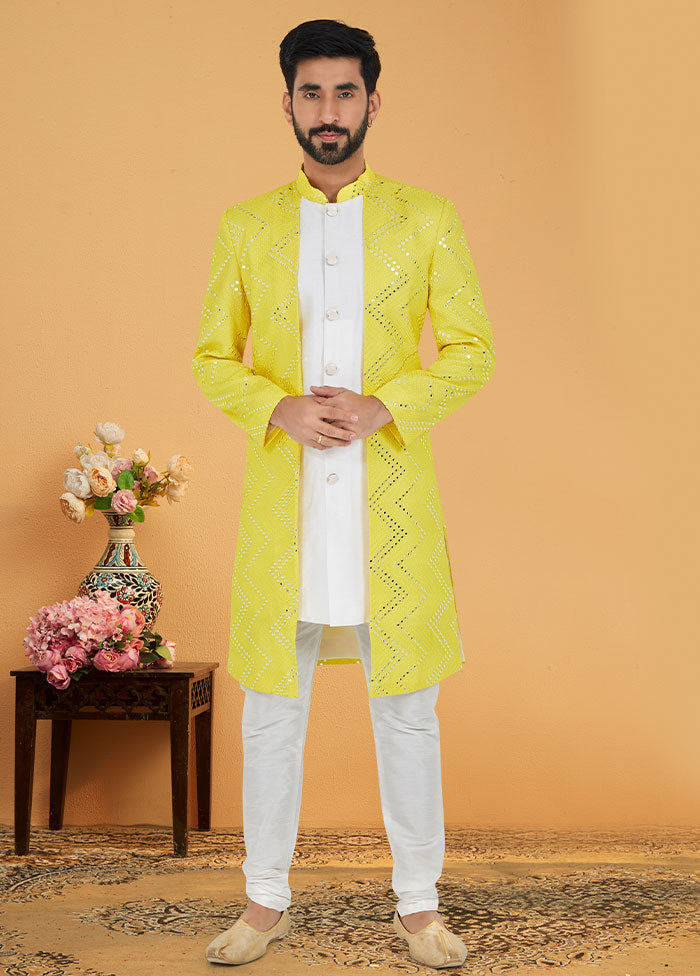 2 Pc Yellow Georgette Kurta And Pajama Set