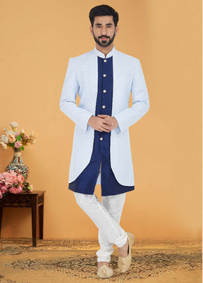 2 Pc Sky Blue Cotton Kurta And Pajama Set - Indian Silk House Agencies