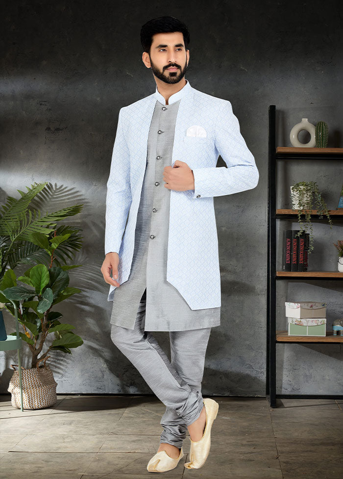 2 Pc Sky Blue Cotton Kurta And Pajama Set