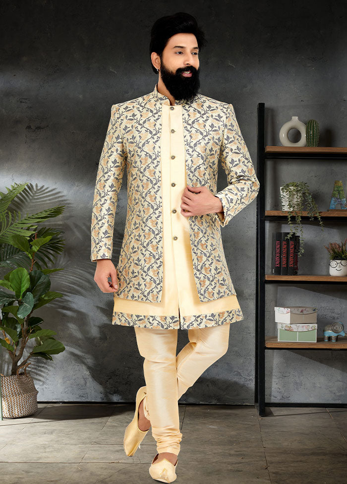 2 Pc Cream Dupion Silk Kurta And Pajama Set