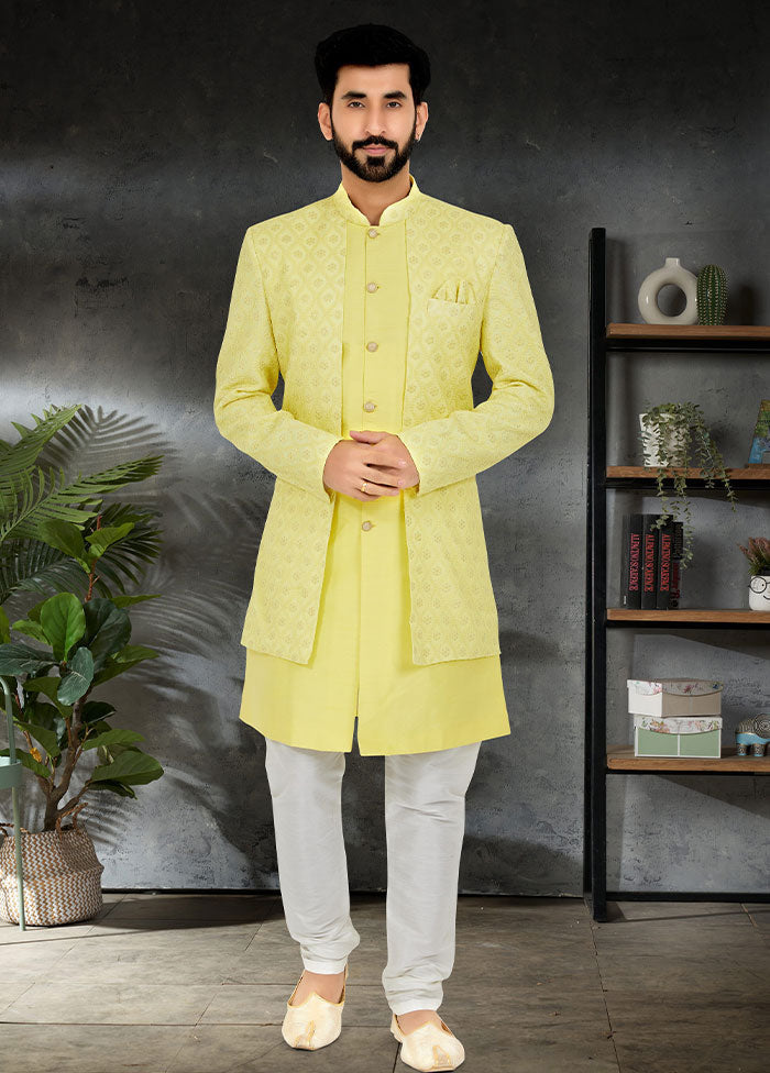 2 Pc Lime Yellow Georgette Kurta And Pajama Set