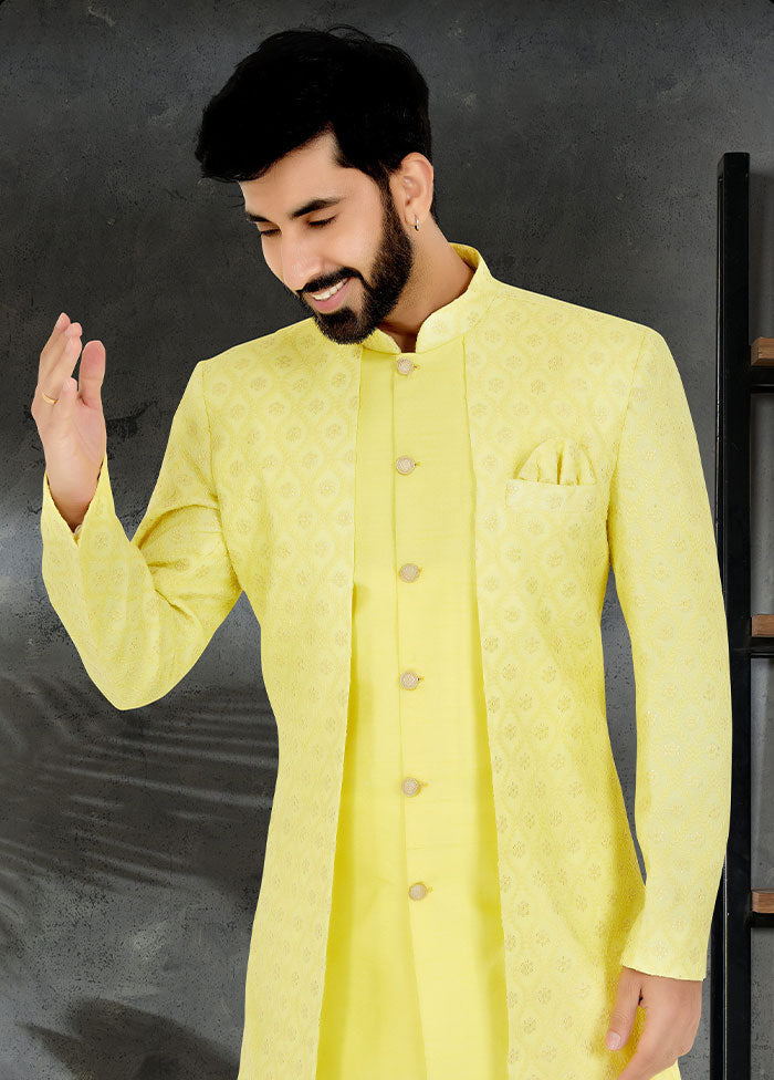 2 Pc Lime Yellow Georgette Kurta And Pajama Set