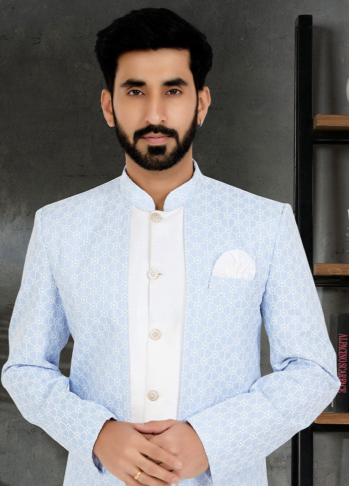 2 Pc Sky Blue Cotton Kurta And Pajama Set - Indian Silk House Agencies