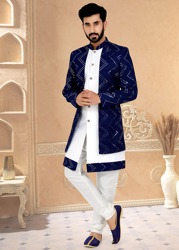 2 Pc Navy Blue Georgette Kurta And Pajama Set - Indian Silk House Agencies