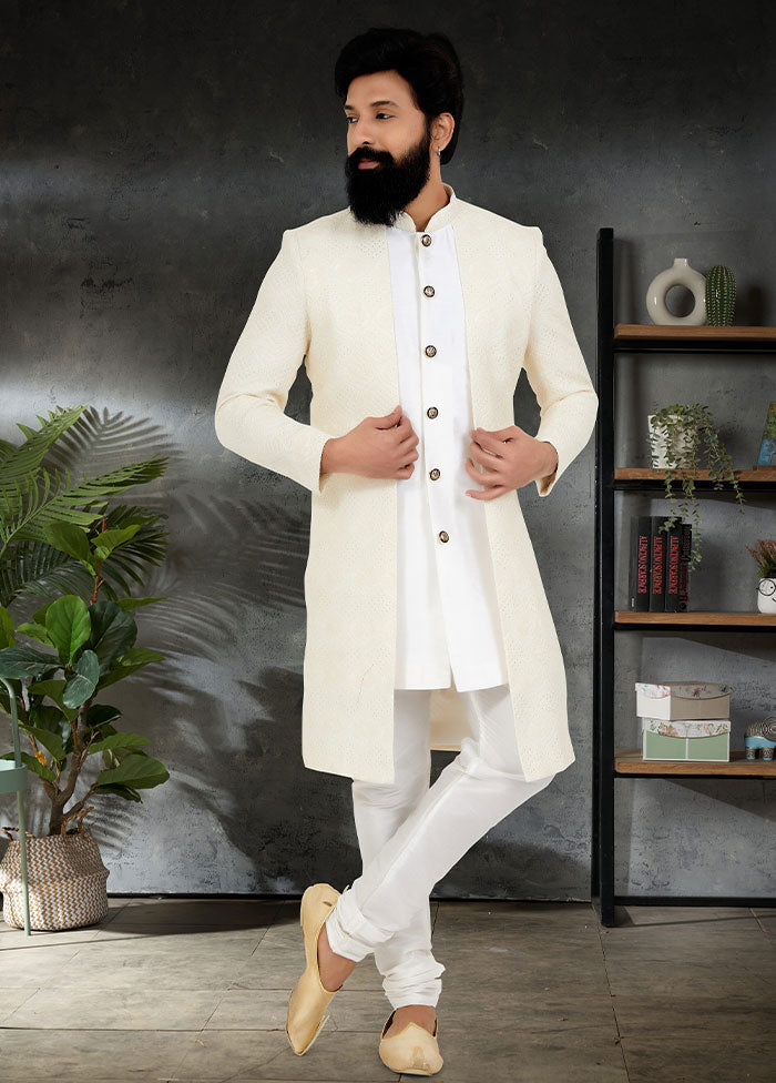 2 Pc Beige Georgette Kurta And Pajama Set - Indian Silk House Agencies
