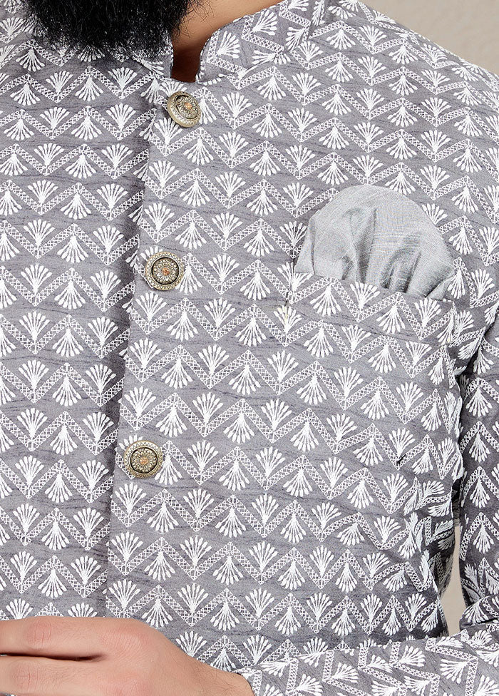 2 Pc Grey Dupion Silk Kurta And Pajama Set
