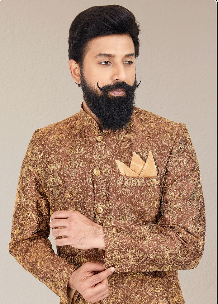 2 Pc Brown Dupion Silk Kurta And Pajama Set