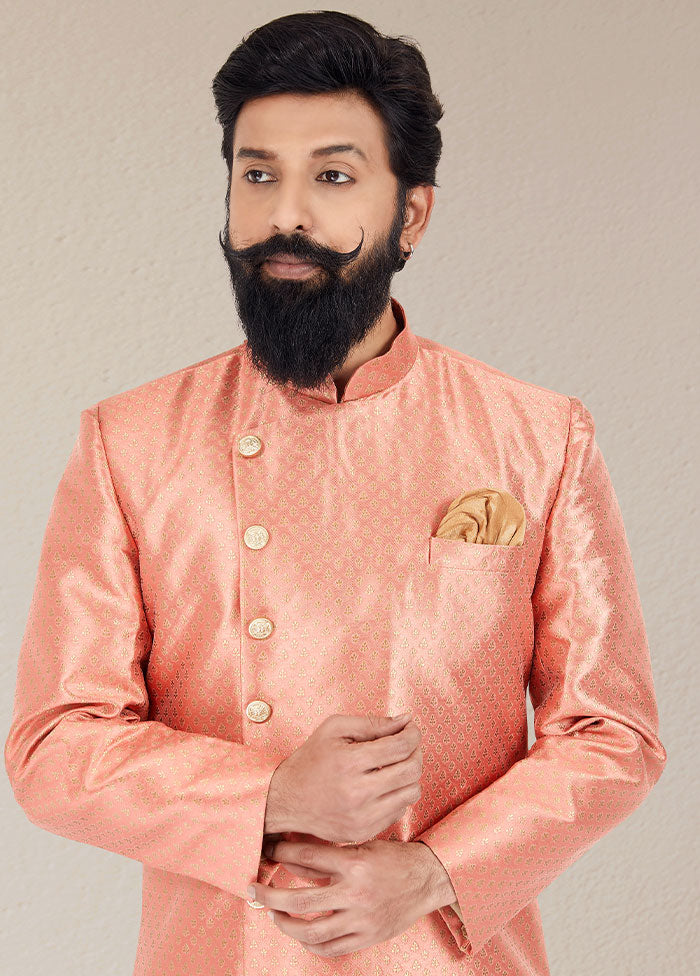 2 Pc Peach Dupion Silk Kurta And Pajama Set