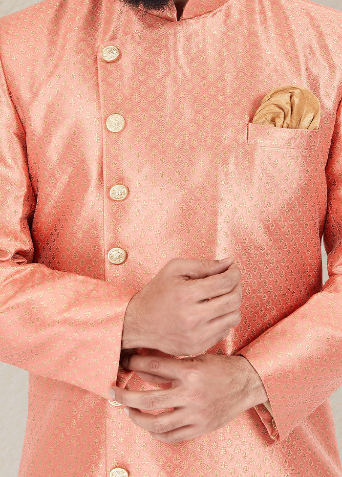 2 Pc Peach Dupion Silk Kurta And Pajama Set