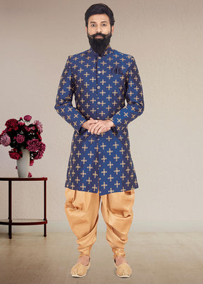 2 Pc Blue Dupion Silk Kurta And Pajama Set