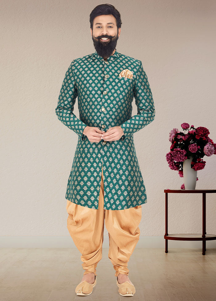 2 Pc Sea Green Dupion Silk Kurta And Pajama Set