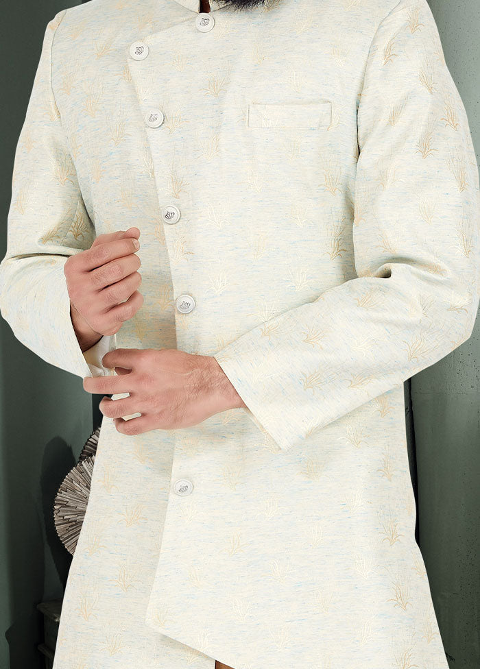 2 Pc Sky Blue Dupion Silk Kurta And Pajama Set