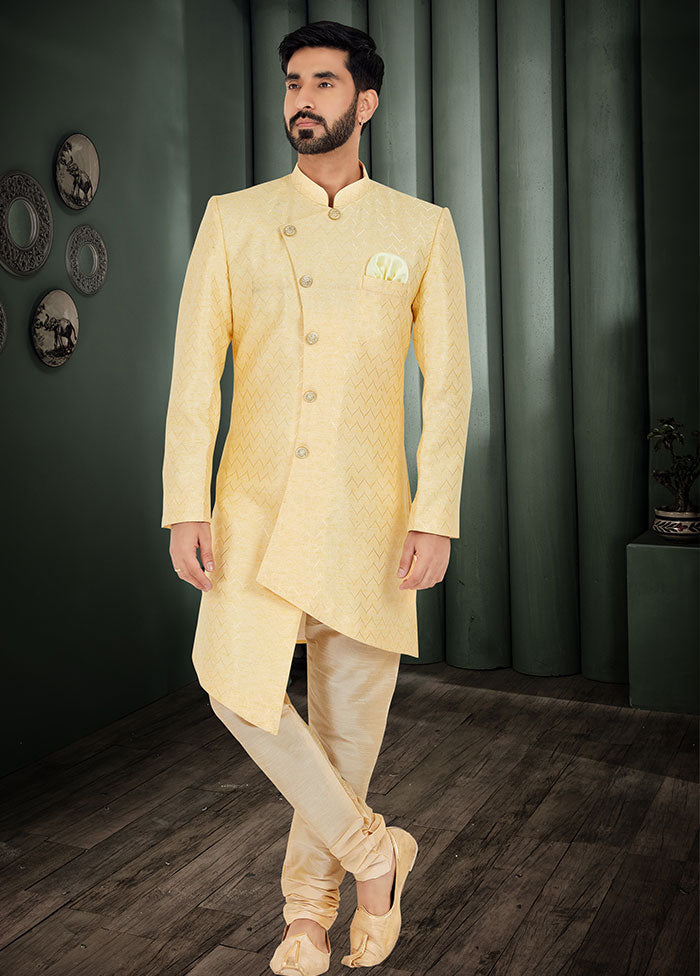 2 Pc Yellow Cotton Kurta And Pajama Set - Indian Silk House Agencies