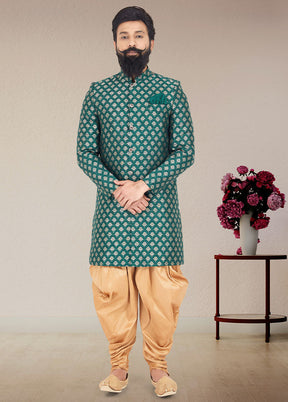 2 Pc Sea Green Dupion Silk Kurta And Pajama Set - Indian Silk House Agencies