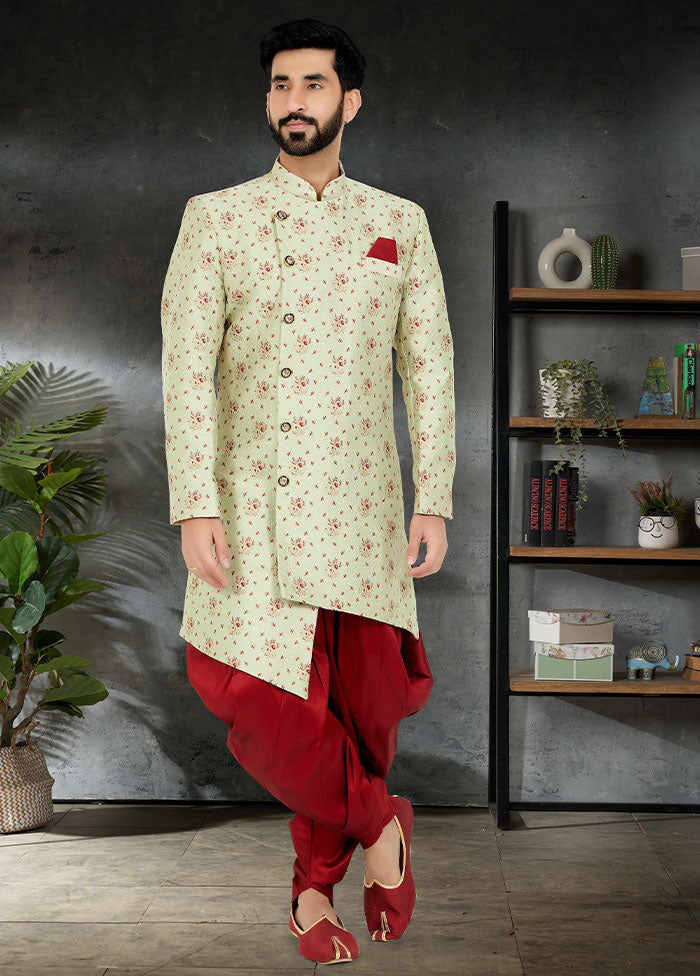 2 Pc Lime Green Dupion Silk Kurta And Pajama Set