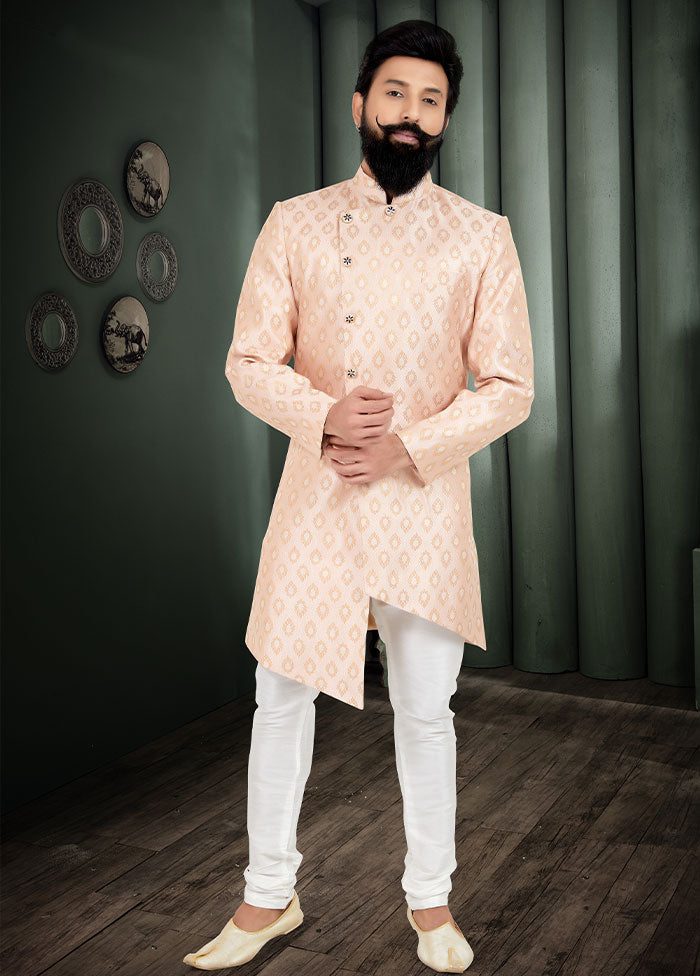 2 Pc Peach Dupion Silk Kurta And Pajama Set