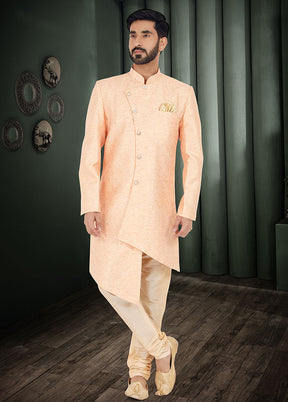 2 Pc Orange Cotton Kurta And Pajama Set