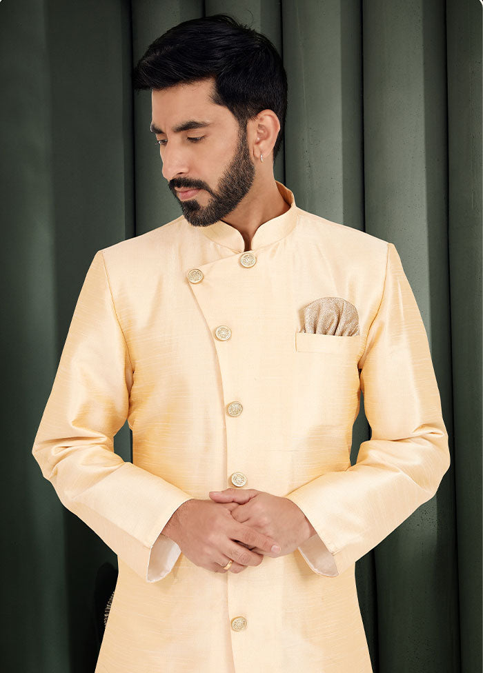 2 Pc Yellow Dupion Silk Kurta And Pajama Set