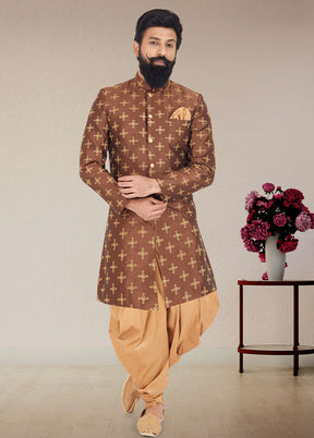 2 Pc Brown Dupion Silk Kurta And Pajama Set