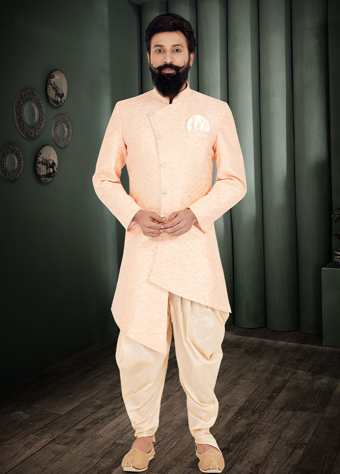 2 Pc Peach Cotton Kurta And Pajama Set - Indian Silk House Agencies