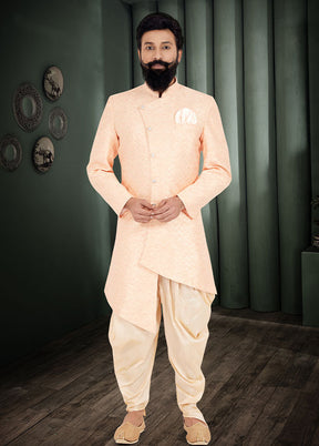 2 Pc Peach Cotton Kurta And Pajama Set - Indian Silk House Agencies